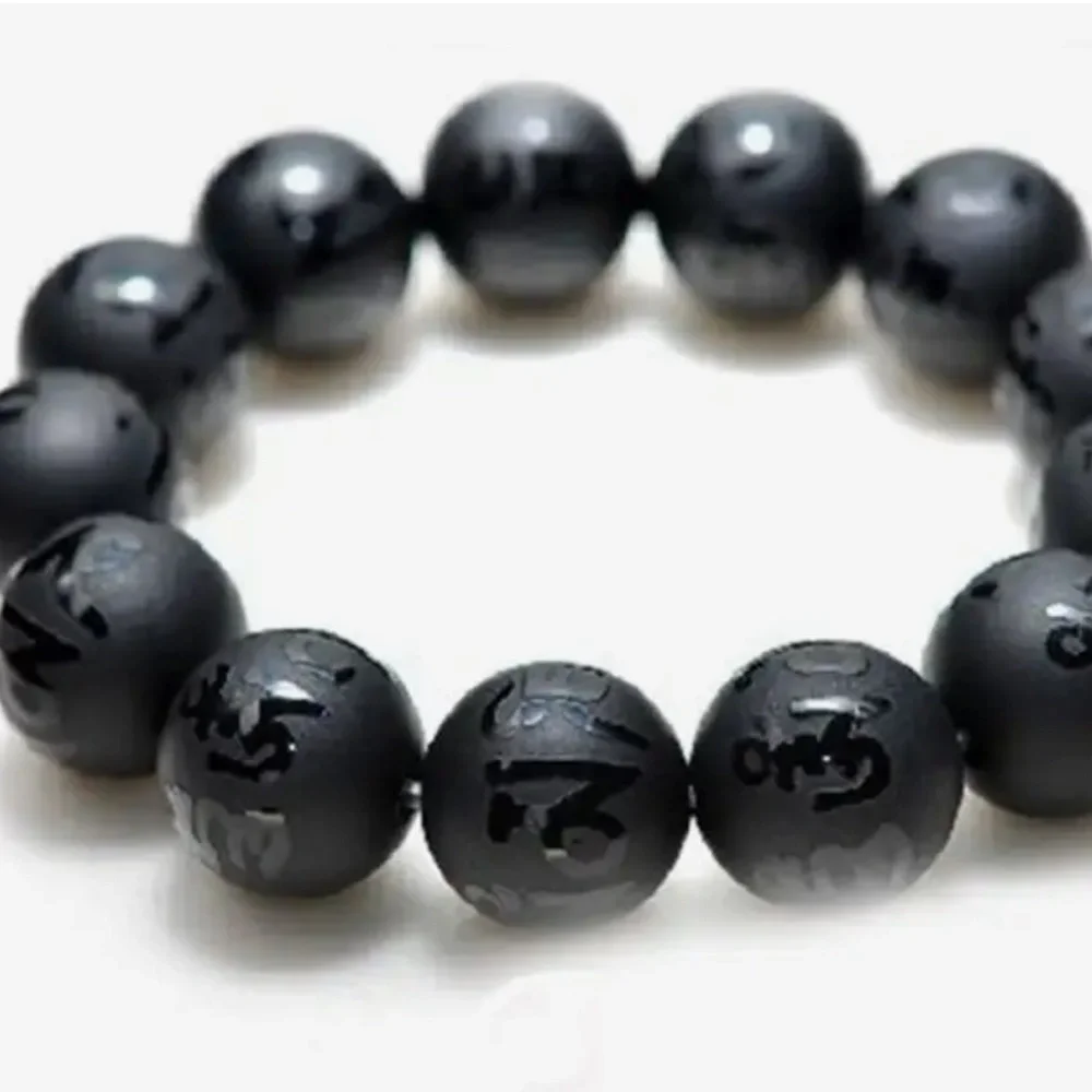Carved black obsidian bracelet